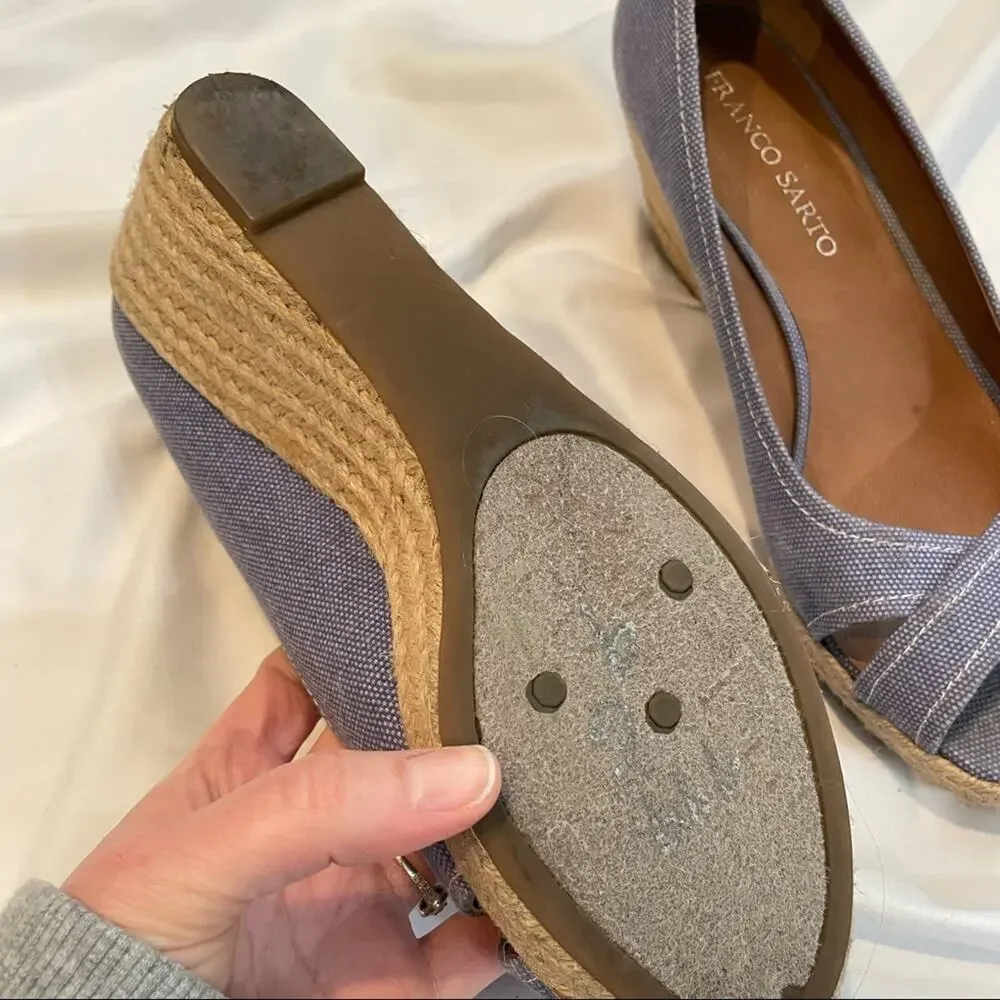 Franco Sarto Blue Peep Toe Espadrille Sandal Wedges Cheria Womens 9 Beachy